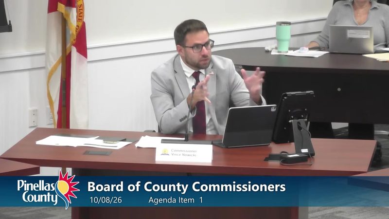 Commissioner Vince Nowicki speaking on license plate cameras at the 10/8/26 Pinellas County Commission work session.